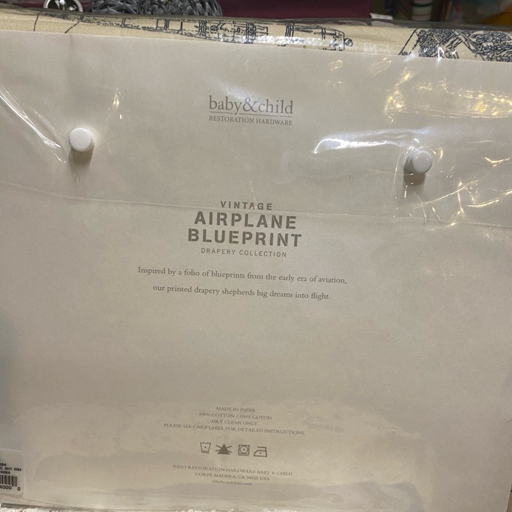 RH Vintage Airplane Blueprint Drapery Collection Grommet top - Picture 2 of 6